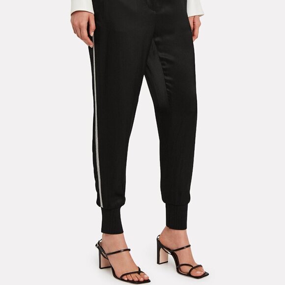 3.1 Phillip Lim Pants Side Silver Beaded Stripe Satin High Rise Jogger Slit Hem - Picture 3 of 13